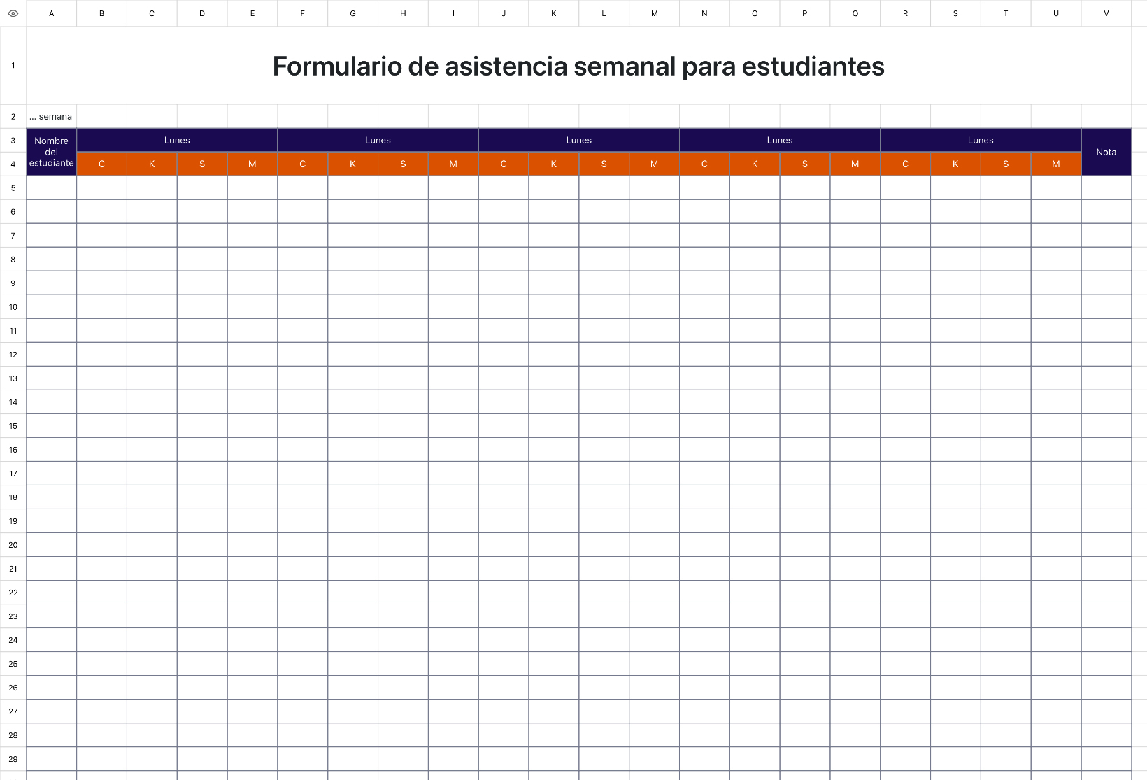 Formulario de asistencia semanal para estudiantes